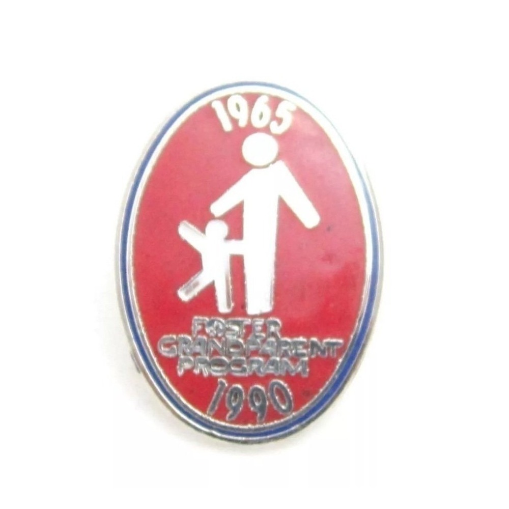 Silver Tone 1965 to 1990 Foster Grandparent Program Red Enamel Tie Tack